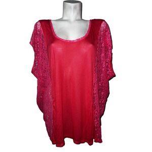 Victoria's Secret Pink Lace Dolman Sleeve Scoop Neck Oversized Top Raspberry 3X